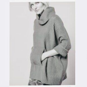Part Two Tocca Wool Blend White Brown Oversize Long Pullover Knit Sweater Sz S